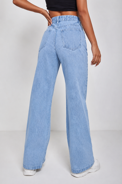 Women's Light Blue High-Rise Wide-Leg Jeans