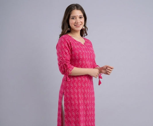 Women's Pink Printed Cotton Kurti