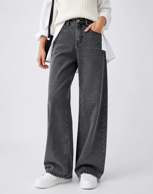 Women's Straight Dark Grey Wide Leg Jeans