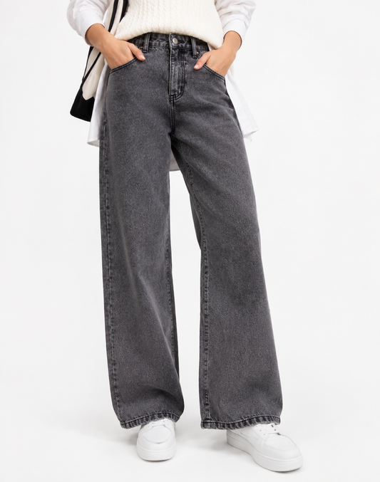 Women's Straight Dark Grey Wide Leg Jeans