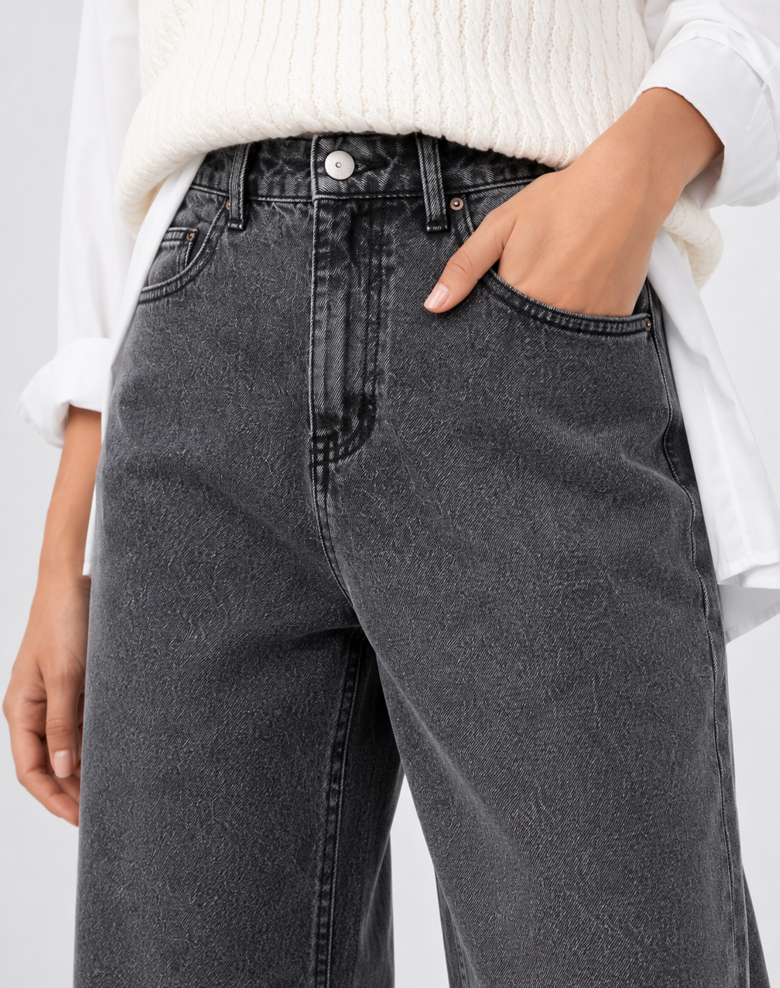 Women's Straight Dark Grey Wide Leg Jeans