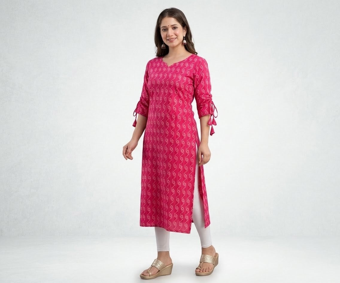 Women's Pink Printed Cotton Kurti