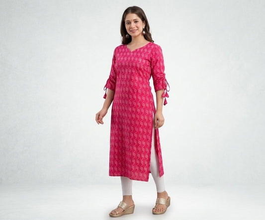 Women's Pink Printed Cotton Kurti