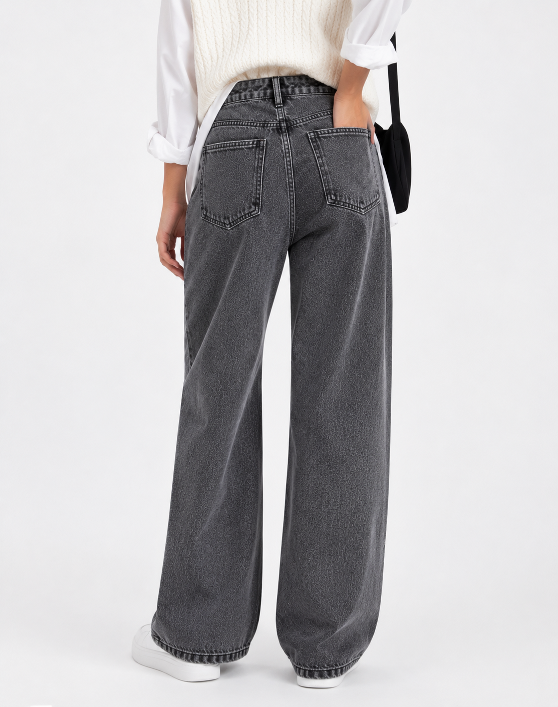 Women's Straight Dark Grey Wide Leg Jeans